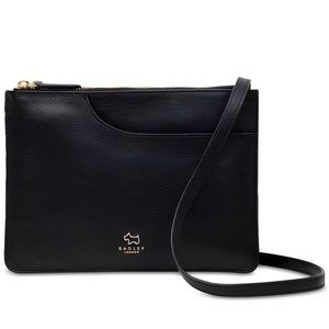 NWOT Radley London Leather Black Slim Zip Top Crossbody